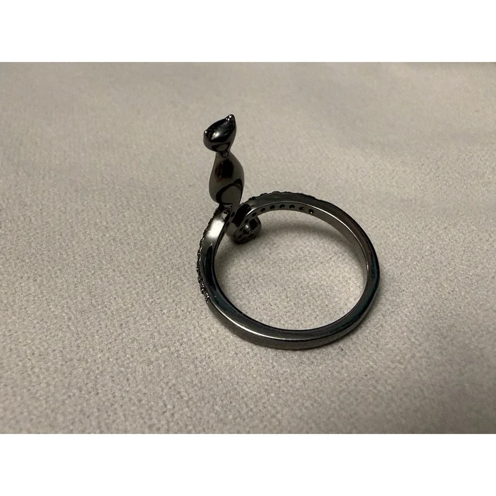 FRAGRANT JEWELS Black Cat Ring Size 5 Midnight Furry Friends Ruby Black Rhodium
